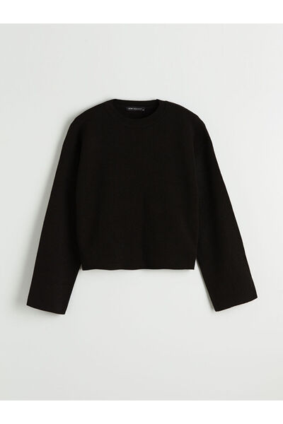 LC Waikiki Black crew neck crop women's knit sweater