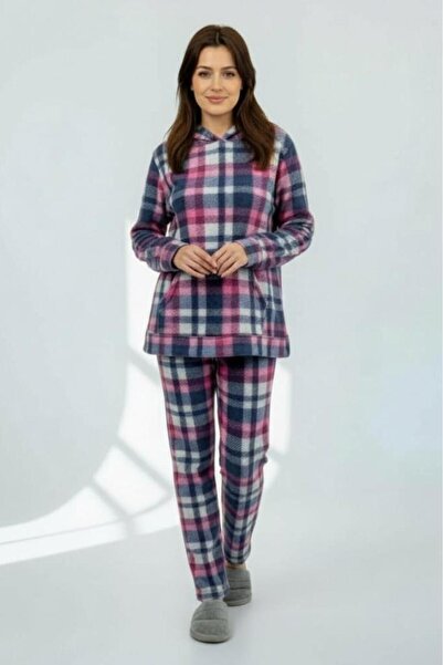 Betimoda Women's Winter Fleece Bottom-Top Elastic Waist Hooded Pajama Set