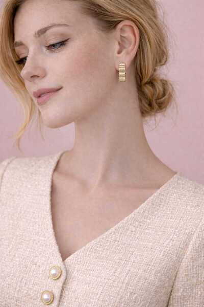 sheenez XUPING JEWELRY Modern Sıralı Zirkon Taşlı Gold Çelik Kadın Küpe Kuyumcu Model