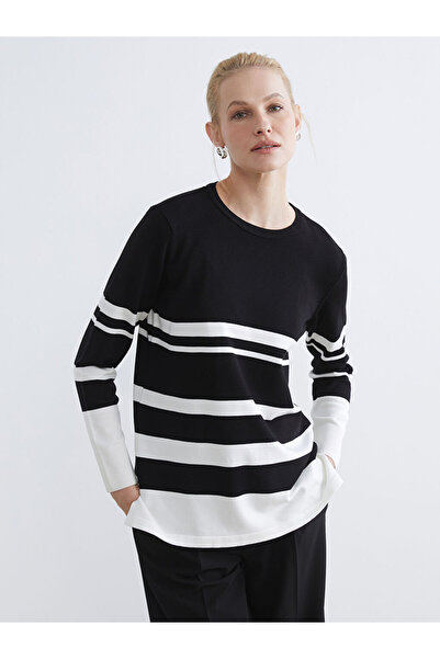 LC Waikiki Lcw Grace Black Crew Neck Striped Women's Knitwear Sweater
