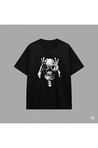 CLASSY.MODA Μπλουζάκι Unisex Oversize με στάμπα Eye Illusion Skull