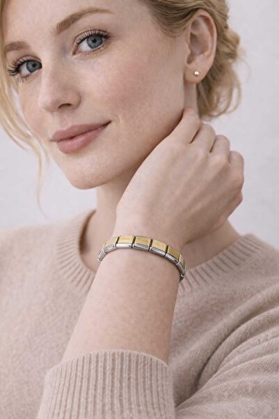 sheenez STAİNLESS STEEL İtalyan Charm Silver-Gold Bileklik Unisex