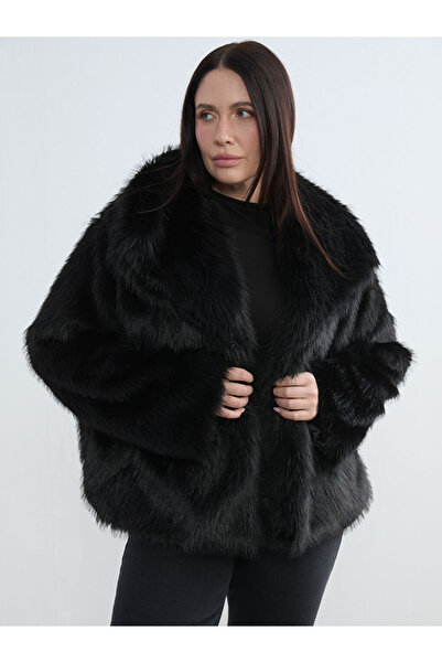 LC Waikiki Black shawl collar women Faux Fur Coat