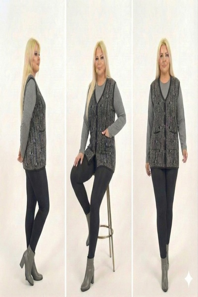 onno style women Patterned Classic Knitted Buttoned Vest