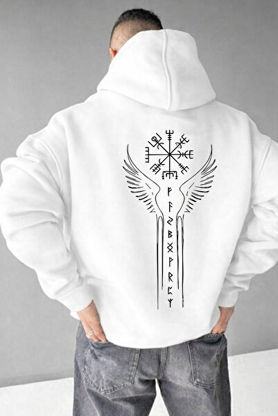 VEK Oversized Sweatshirt Hoodie Viking Themed Runic Letters Unisex
