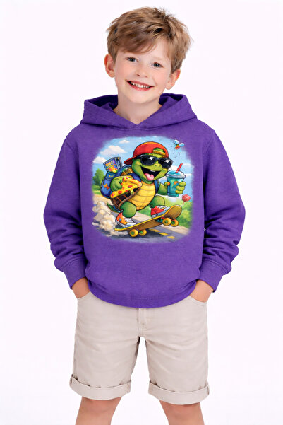 ArtYus Turtle cu imprimeu 3 İplik Ş cu căptușeală din fleece K cu glugă Hanor...