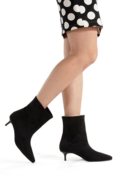 MİNNACE Cizme din piele intoarsa neagra cu varf ascutit 5 cm toc subtire Noul...