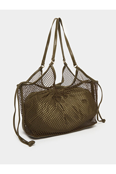 Styli حقيبة كتف نسائية من قماش شبكي بلون الزيتون