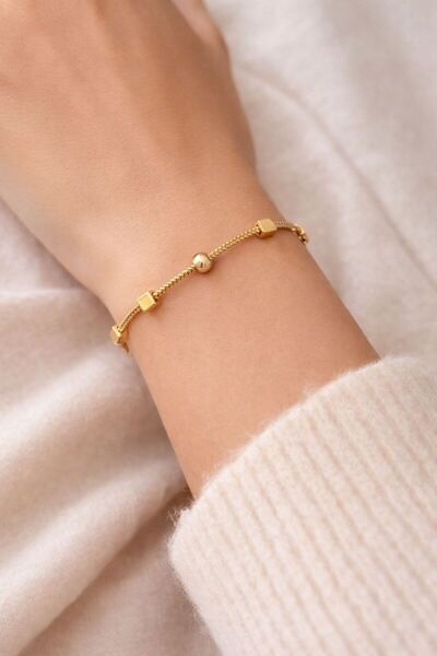 stainless steell Gold Snake Zincir Küp ve Top Detaylı Kadın Bileklik