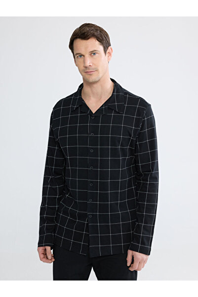 LC Waikiki Black Standard Fit Plaid Men's Pajama Set