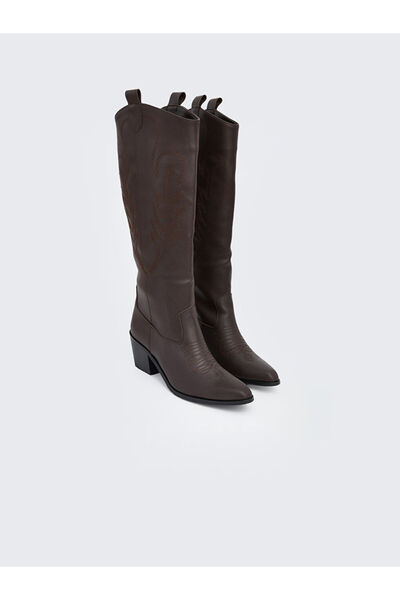 LC Waikiki Γυναικείες μπότες LCW STEPS Brown εφέ δέρματος