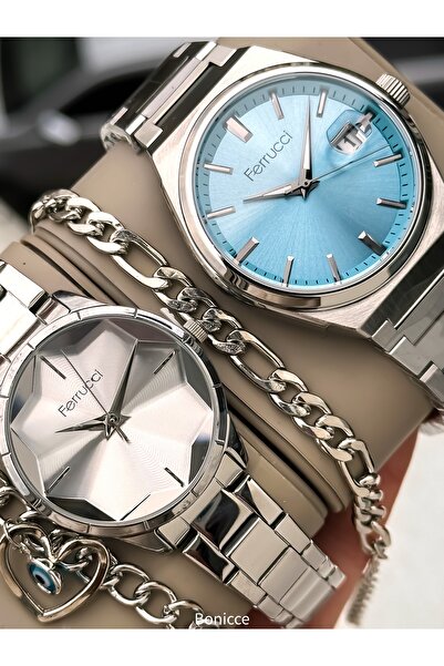 Ferrucci Valentine's Day Gift, Blue-Silver Color Steel Cord, in Gift Package ...