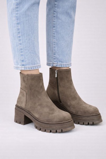 gumushoe Women's Genuine Leather Thick Heeled Non-Slip Sole Zippered Winter Boots 615