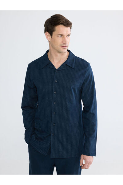 LC Waikiki Navy Blue Standard Fit Men's Buttoned Pajama Set