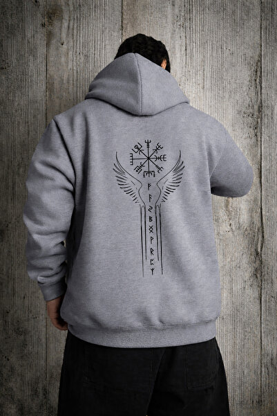 VEK Oversized Sweatshirt Hoodie Viking Themed Runic Letters Unisex