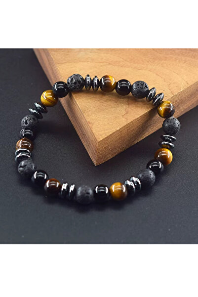 Kusakli Cat's Eye-Onyx-Lava-Hematite Energy Chakra Bracelet