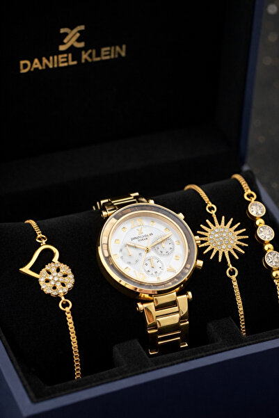 Daniel Klein Marka Altın Renk Kadın Kol Saati 3’lü Çelik Bileklik Seti Özel G...