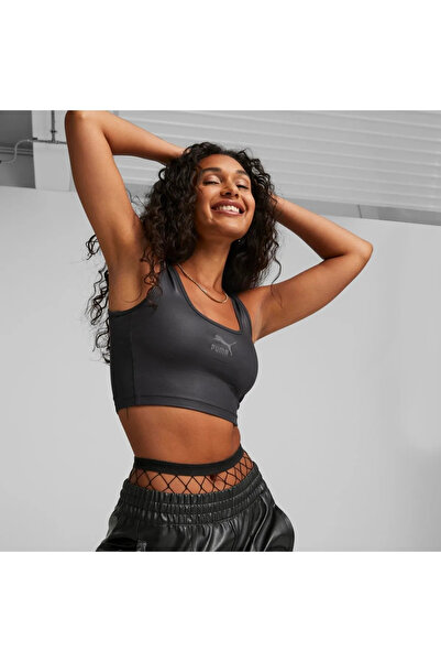 Puma 535712-51 T7 Shiny Cropped Top Kadın Siyah Spor Sütyen