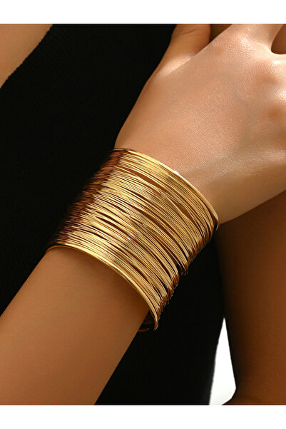 Take Two By Styli Gold Tone Wide Open Cuff Casual Bracelet