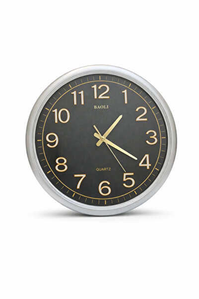 Urbanza Round Wall Clock with Silver Frame & Black Dial – Quartz Movement