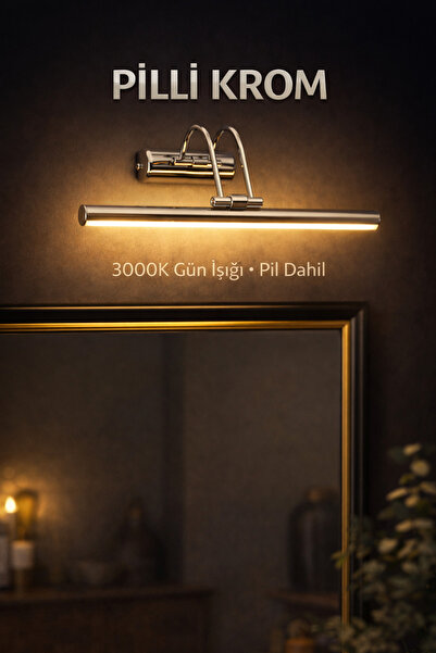luxshome Pilli Krom Gümüş Kasa LED Aplik – Sarı Işık - Tablo Banyo Resim Salo...