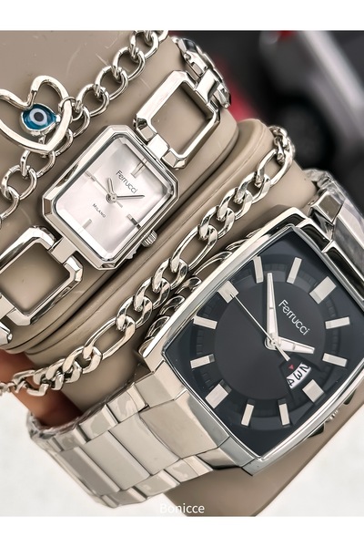 Ferrucci Valentine's Day Gift,Silver Color Steel Cord, Rectangular Case (Sepa...