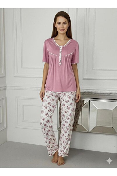 İpek Women's Short Sleeve Plus Size Robe Pajama Set