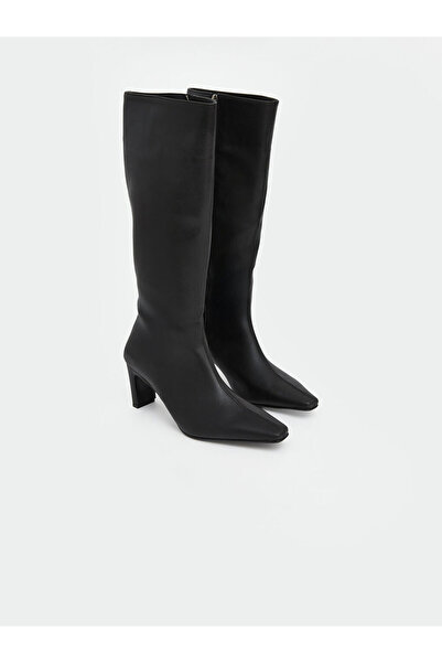 LC Waikiki Lcw Steps Black Leather-Look Women's Heeled Boots