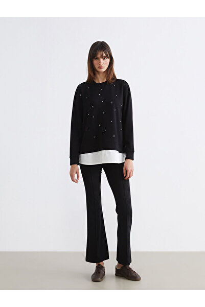 LC Waikiki Siyah Yüksek Bel İspanyol Paça Kadın Pantolon