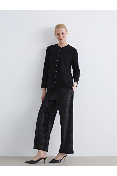 LC Waikiki Black Elastic Waist Shiny Look Women's Trousers