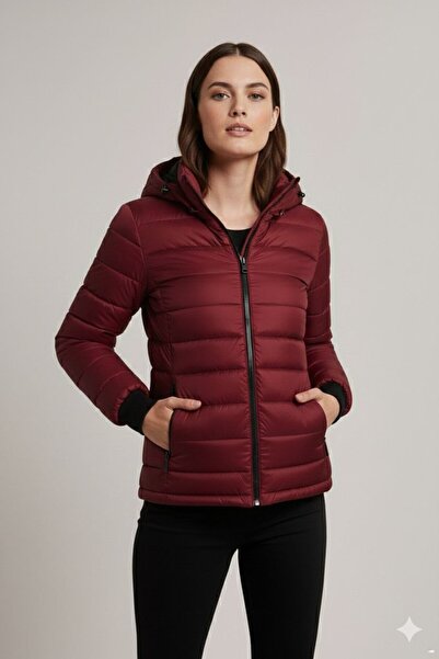 İNDİRİM MODAM Kadın Kapüşonlu Mont Ceket Su İtici Kumaş Kapitone Astarlı