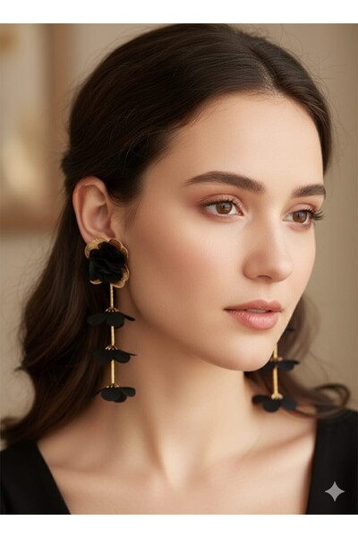 AKFECAN الصلب الأسود الأزهار استرخى الأقراط