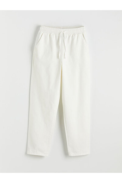 LC Waikiki Дамски панталон с еластична талия в екрю цвят
