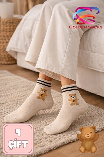 GOLDEN SOCKS Women's Cotton Socks 4 Pairs Teddy Bear Patterned Comfortable Daily Socks