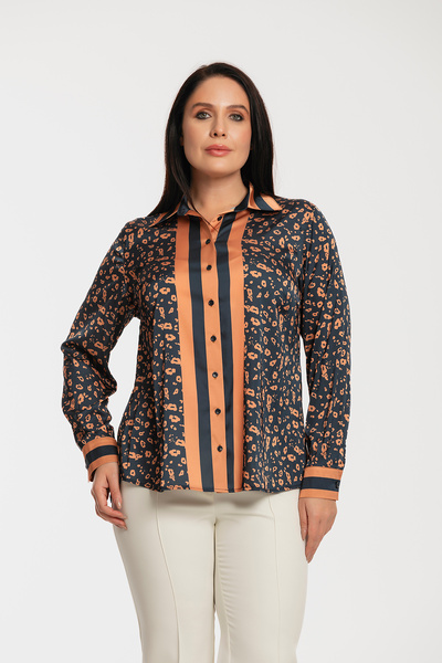 MİYORO Leopard Printed Plus Size Satin Shirt