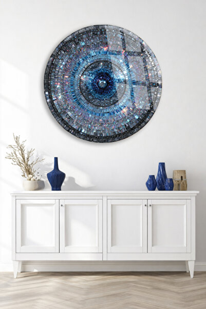 TAULART TABLO MODERN DE STICLA INIMPRATĂ, CU OCHI ALBASTRI ABSTRACTIȘI ȘI MOD...