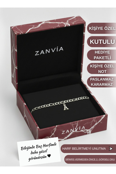 ZANVİA Kişiye Özel Harfli Çelik Kararmaz Bileklik Çift Bilekliği Sevgiliye,Eş...