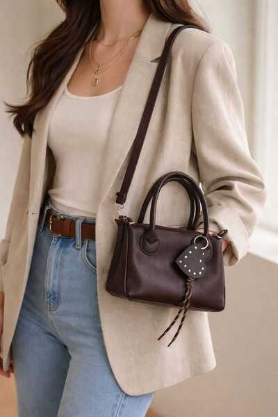 HAS MODA Women's Charm Detailed Soft Leather Hand and Shoulder Bag