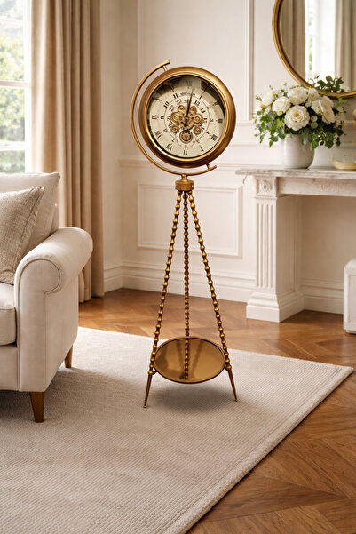 hediyeconcepti Vintage Pirinç Ayaklı Mekanik Görünümlü Dekoratif Yer Saati – ...