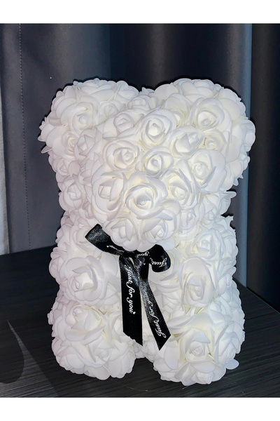 OEM Ursulet din Trandafiri 25cm cu Flori de Spuma, in Cutie Transparenta 30x1...