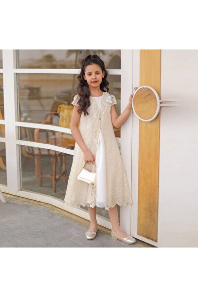 Mamnon white beige embroidered dress