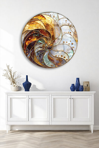 TAULART Gold White Spiral Abstract Art Luxury Unbreakable Glass Painting