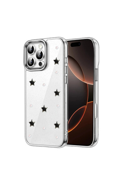 UnDePlus iPhone 16 Pro Max Compatible Case Transparent with Embossed Shiny Pa...