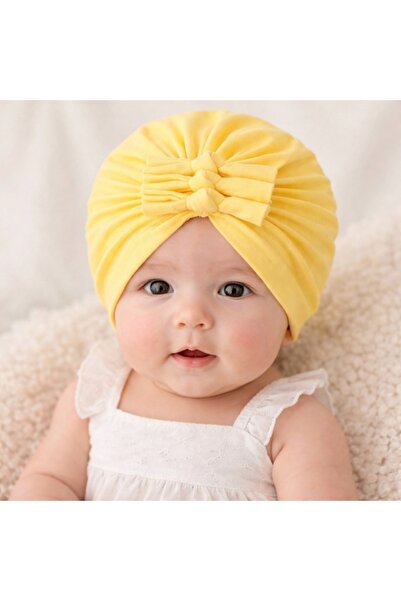 Pure Boutique Caciulita galbena tip turban cu trei fundite