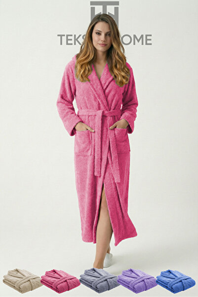 TeksNil Home 100% Cotton Unisex Bathrobe with Shawl Collar and Pockets, Large...