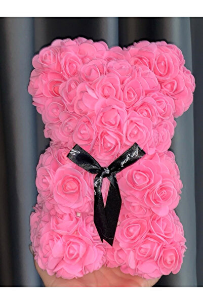 OEM Ursulet din Trandafiri 25cm cu Flori de Spuma, in Cutie Transparenta 30x1...