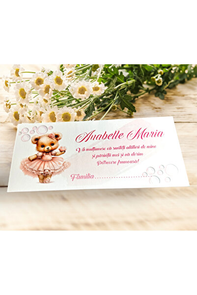 Aela.alc Plicuri de bani botez ursulet fetita rochita roz set 10 buc