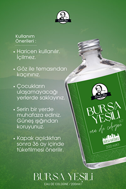 Özcan Bey Deluxe Seri Bursa Yeşili Kolonyası Parfümlü Sandal Ağacı Kokulu Kolonya 200 ml Cam Şişe