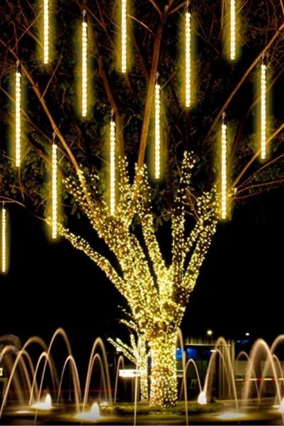 Buffer ® 9'lu Plastik Meteor LED USB Sarı Renk Ağaç Işığı – Renk Değiştiren Asmalı Dekoratif Bahçe ve