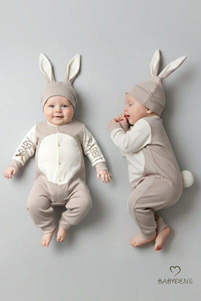 BABYDEN'S Baby Rabbit Romper Hat Set 100% Cotton with Snap Fasteners, Adjusta...